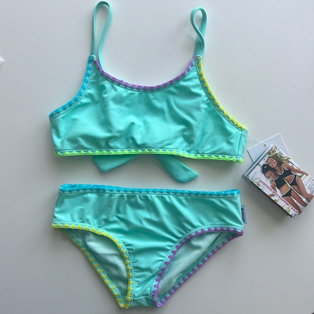 LimeApple Bethany Embroidered Trim Two Piece Swimsuit in Aqua NWT size 6